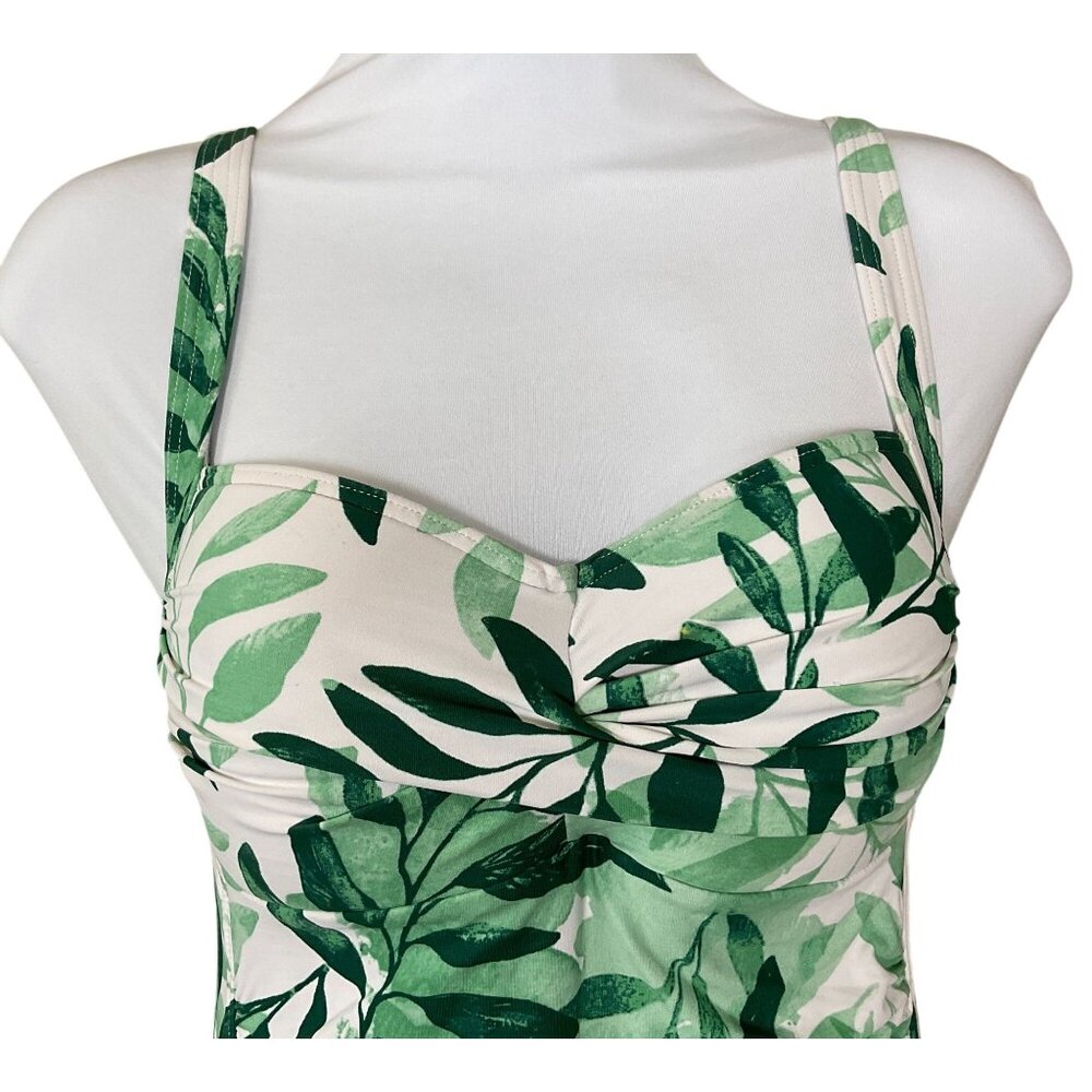 Nip Tuck Swim Oasis Green Leaf Print Joanne Twist Front One Piece Swimsuit 6 - Picture 2 of 10